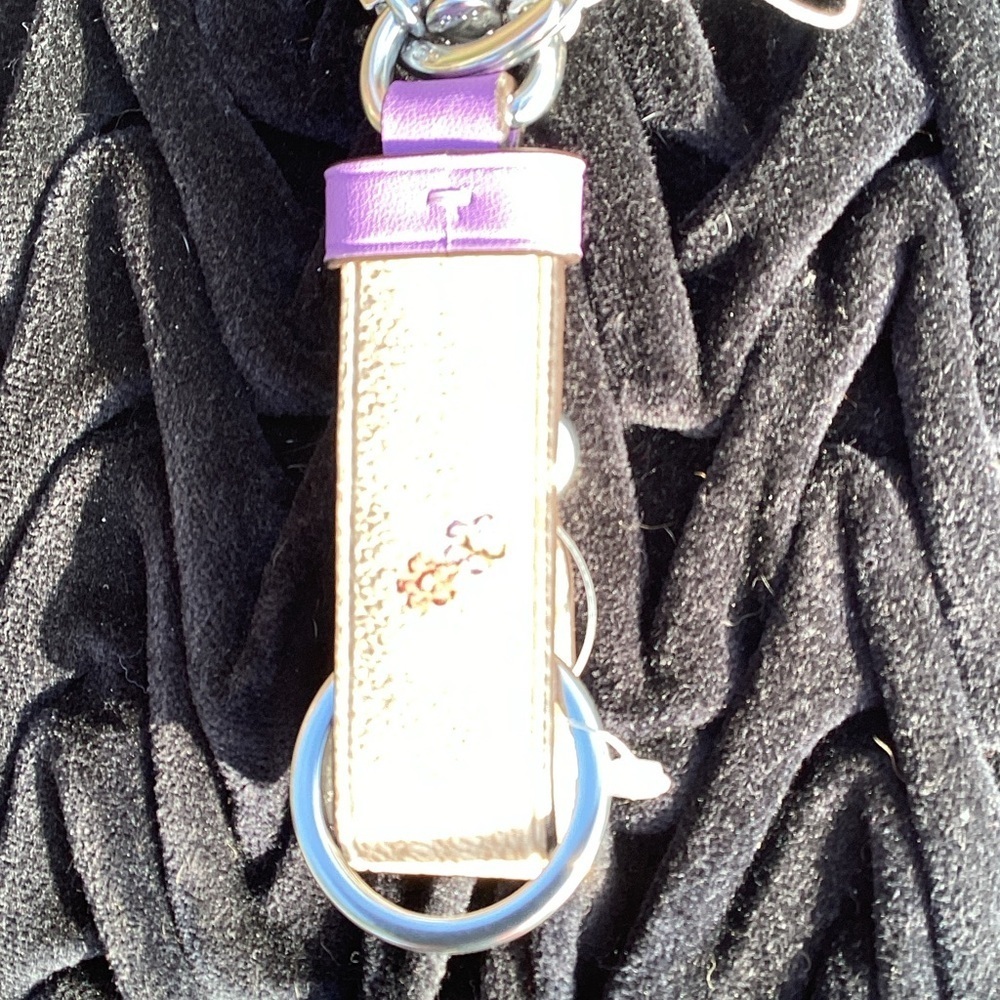 NWT Coach Trigger Snap Key Ring Bag Charm Purple and Floral Print - Picture 5 of 7